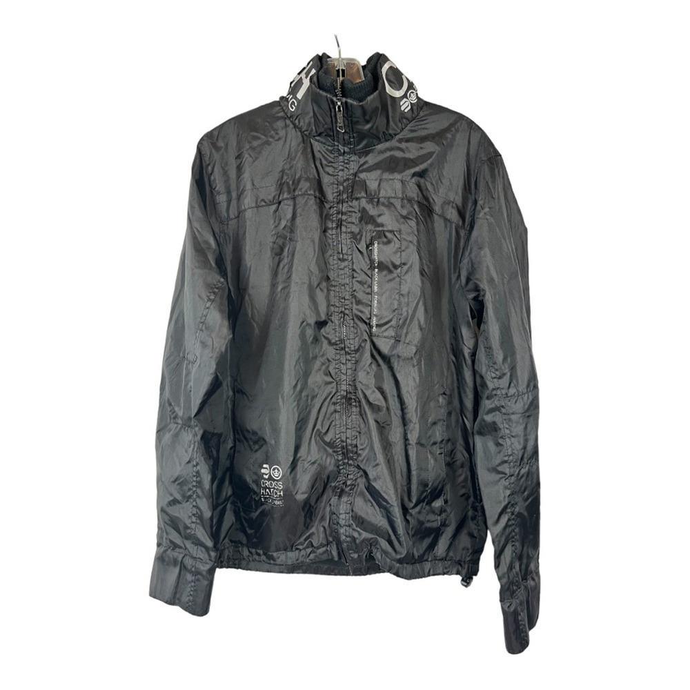 Crosshatch Black Windbreaker Jacket Medium Lightweight Zip Up Utility Coat
